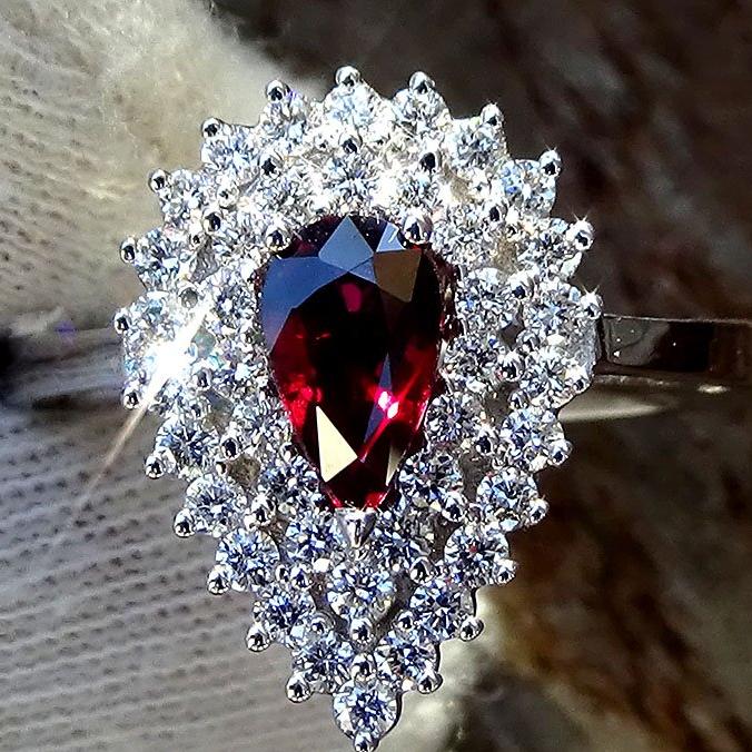 Natural Red Ruby and diamond ring 18k - Shilat