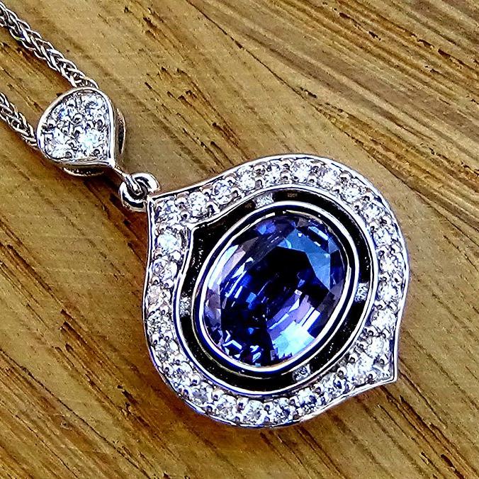 Purple Blue natural Sapphire pendant 14k - Shilat