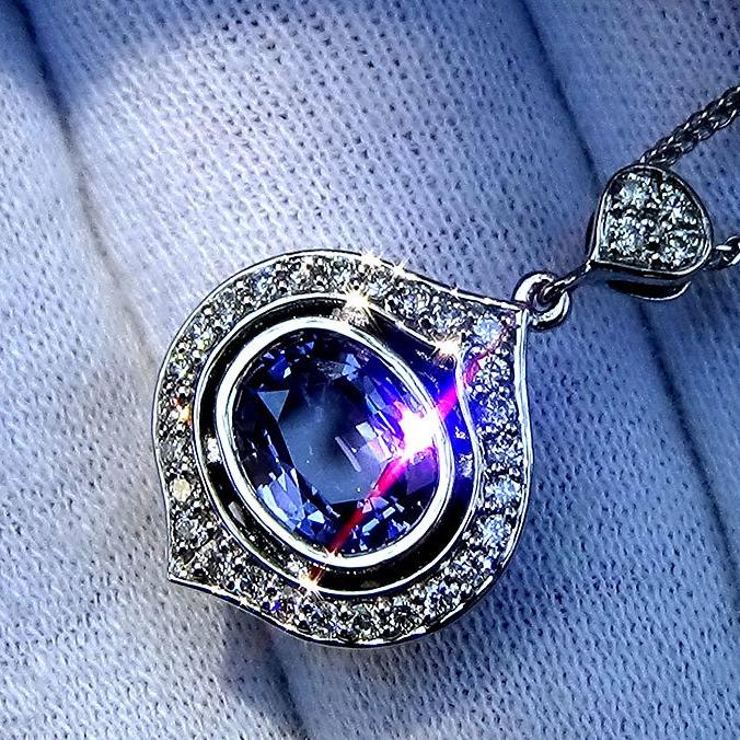 Purple Blue natural Sapphire pendant 14k gold - Shilat