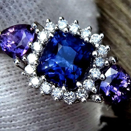 violet blue sapphire diamond 18kt gold ring - Shilat