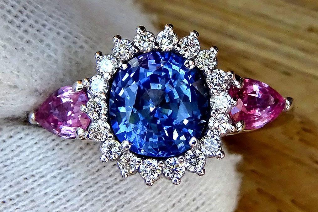 blue and pink sapphire diamond 18kt  ring - Shilat