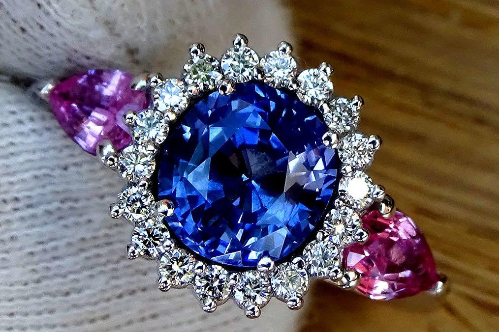 blue and pink sapphire diamond ring - Shilat