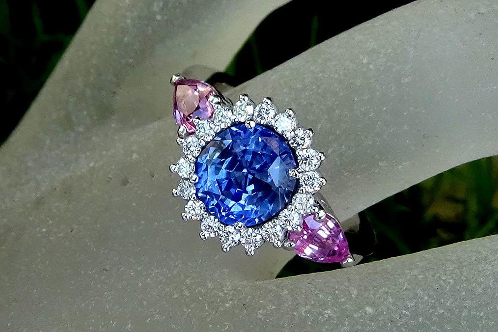 blue pink sapphire diamond ring - Shilat