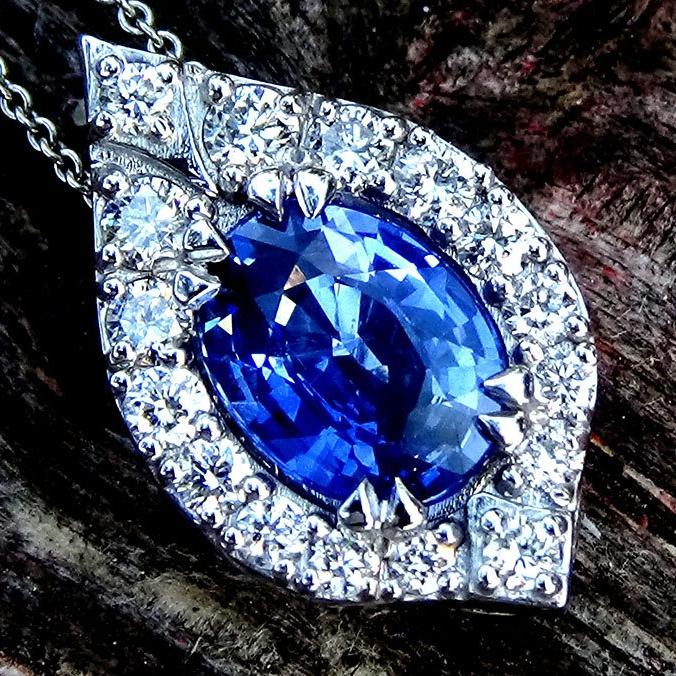 Oval Sapphire and accent natural diamonds Necklace - Shilat