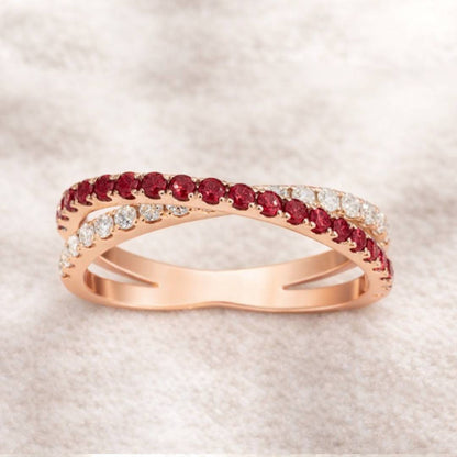 Elegant 0.80ct red sapphire & diamond ring rose gold