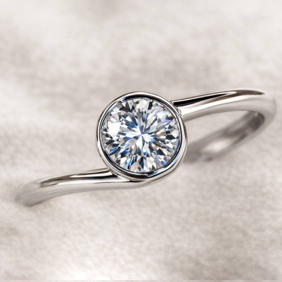 ring with a diamond on a light gray background