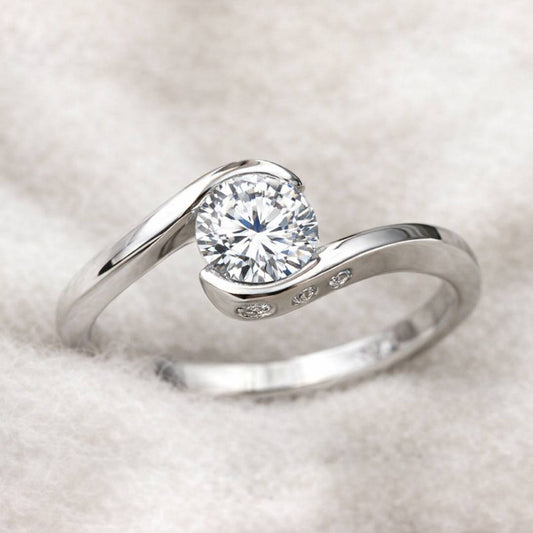 ring with a diamond on a light beige background