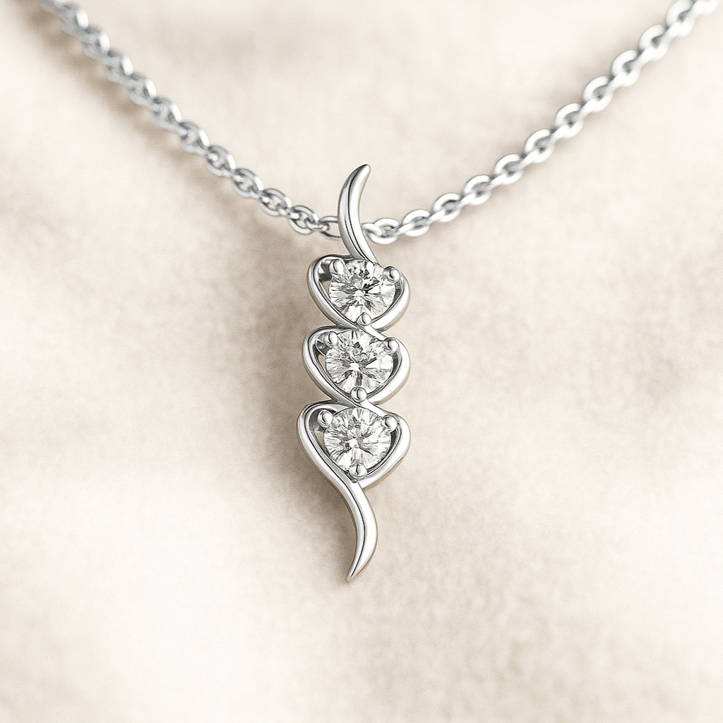 necklace with a heart-shaped pendant on a light beige background