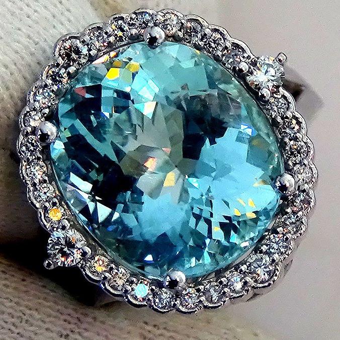 Aquamarine diamonds 14kt ring - Shilat