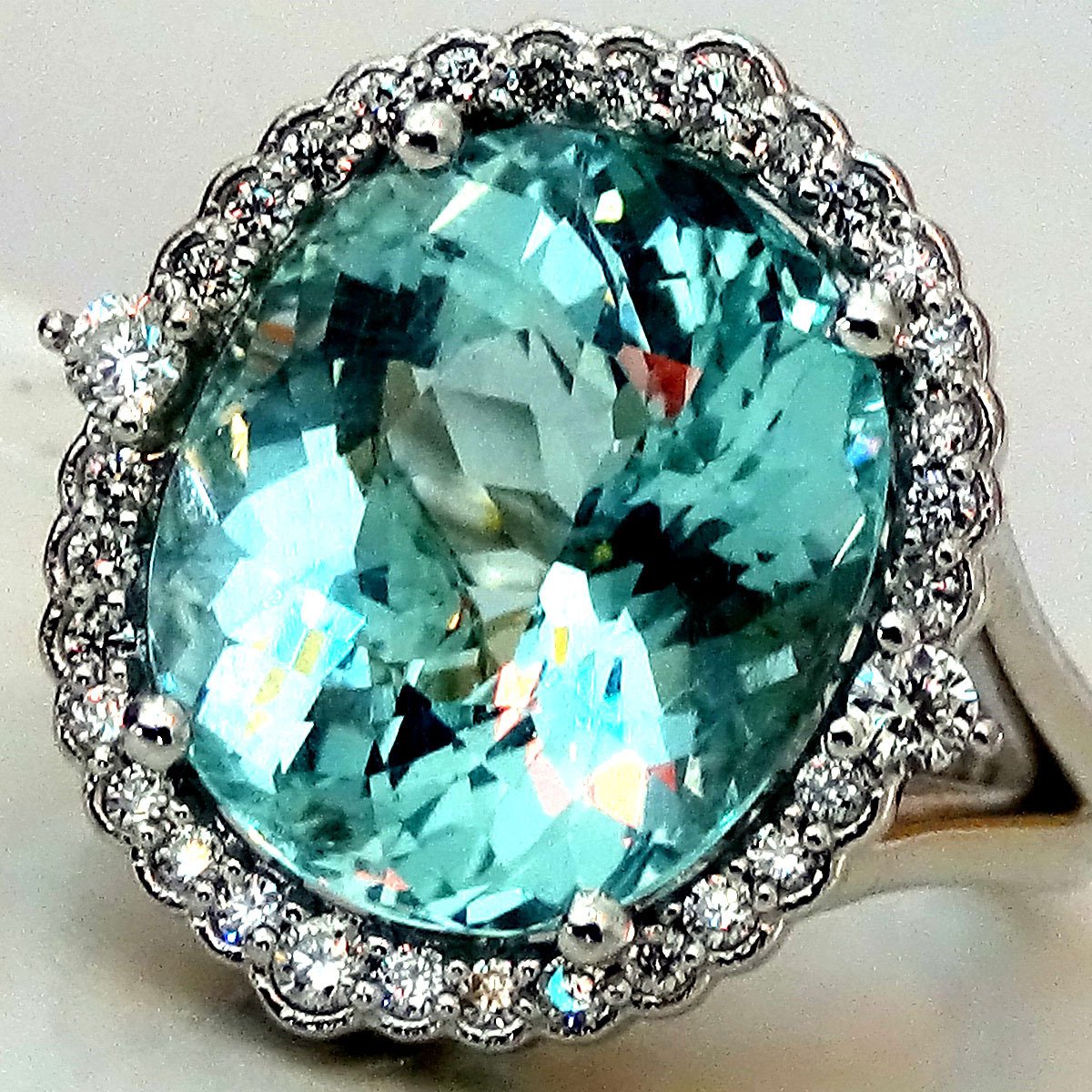 Aquamarine accent diamonds 14kt ring - Shilat