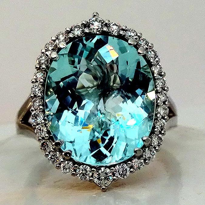 Aquamarine And Diamond Ring - Shilat 