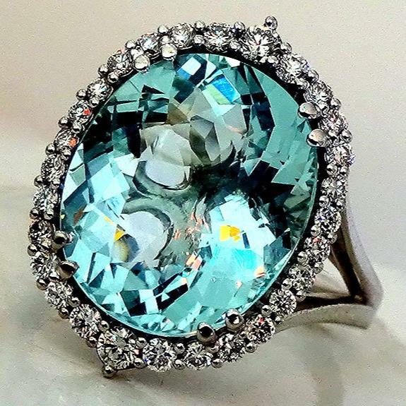 Aquamarine diamonds 14kt ring - Shiat