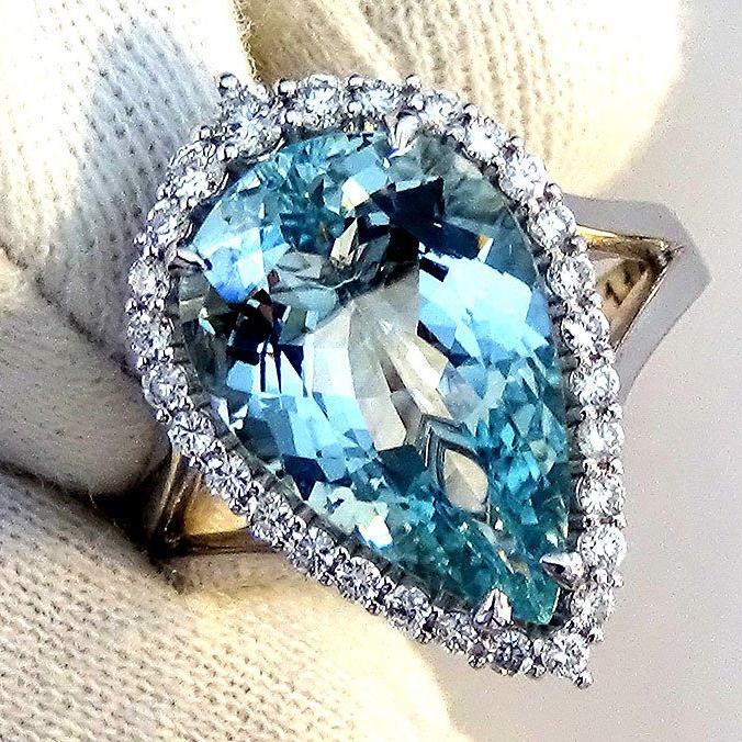 Aquamarine diamonds 14kt ring - Shilat