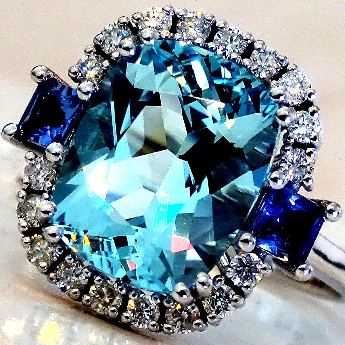  blue Aquamarine accent diamonds  ring - Shilat