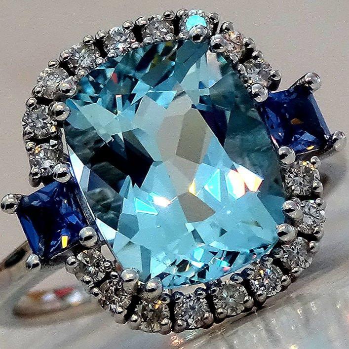  blue Aquamarine diamonds ring - Shilat