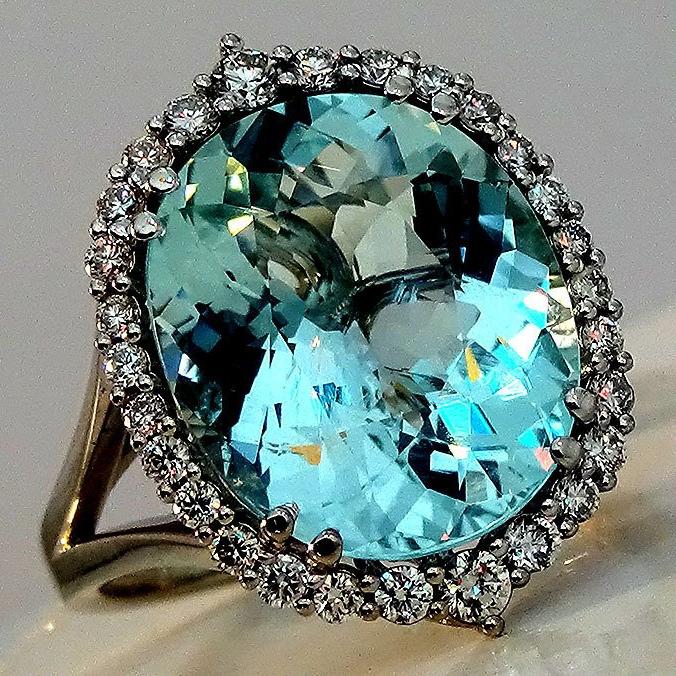 Aquamarine And Diamond Ring - Shilat 