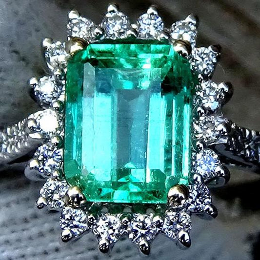 natural green emerald and diamond ring - Shilat