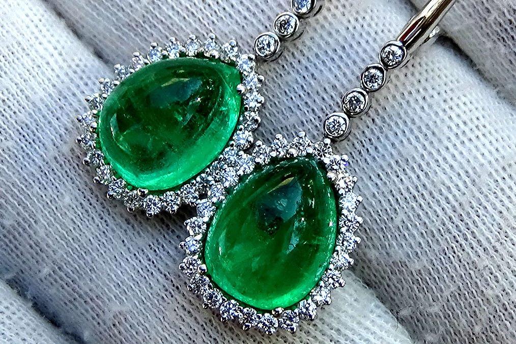 green emerald diamond drop dangle earrings in 18kt - Shilat