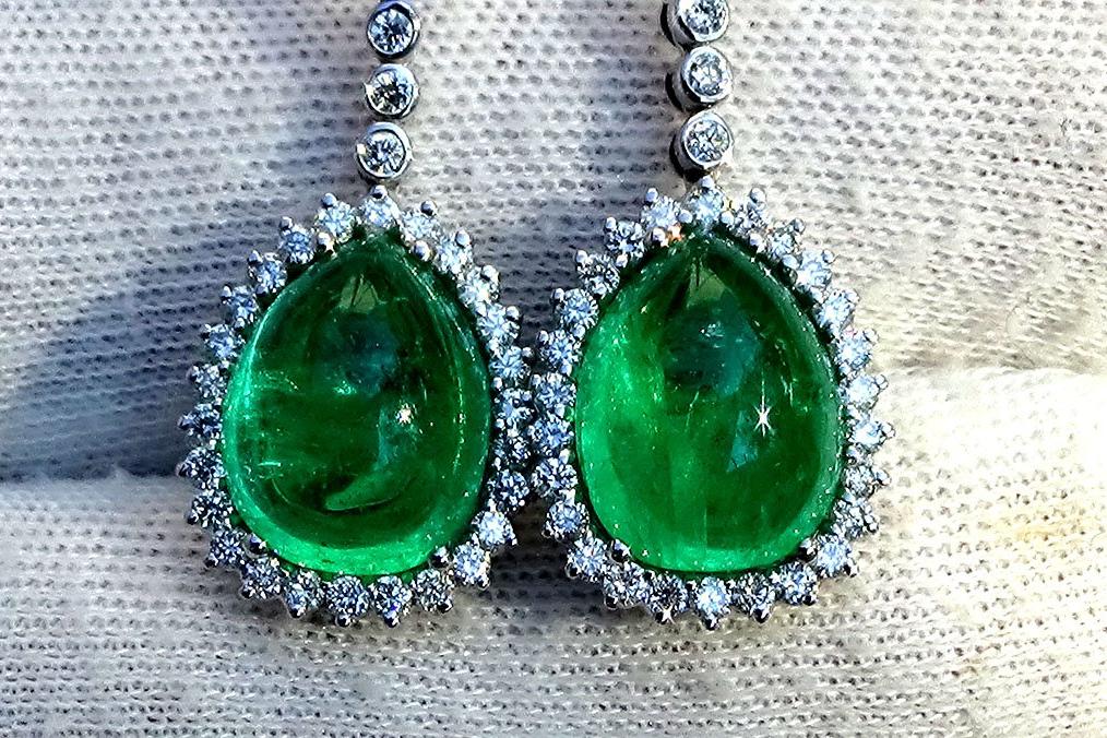 green emerald diamond drop dangle earrings 18kt - Shilat