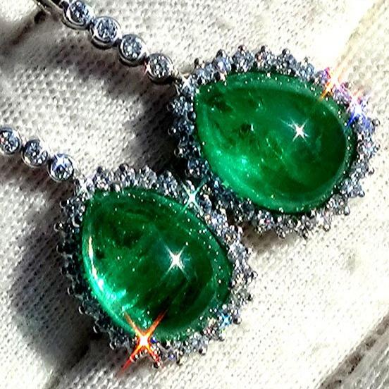 green emerald diamond drop  earrings 18kt - Shilat