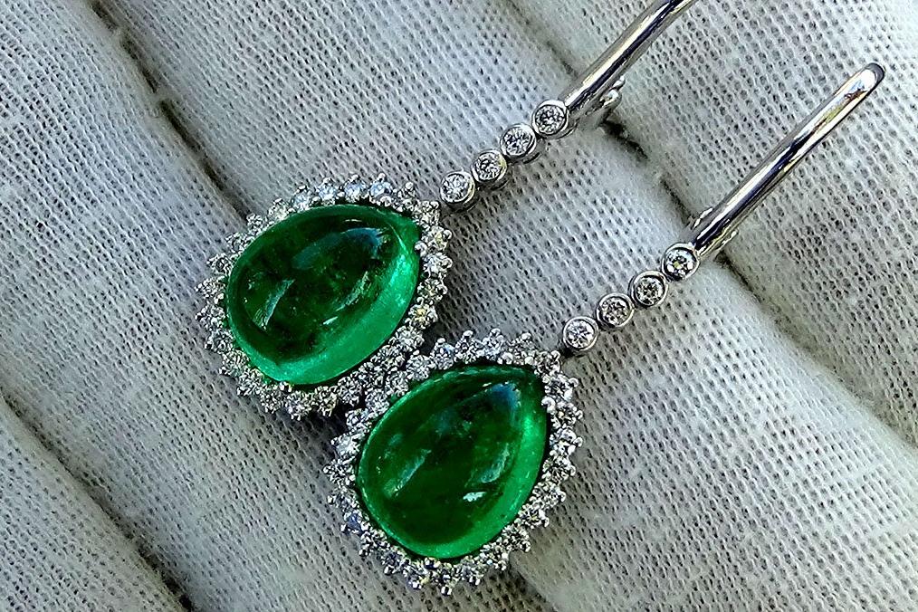 green emerald diamond drop  earrings - Shilat