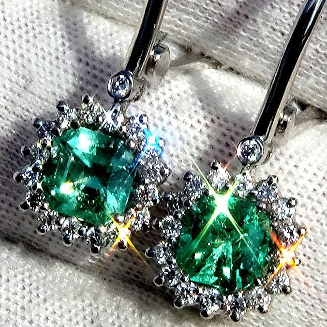 green transparent emerald and diamond dangle earrings - Shilat