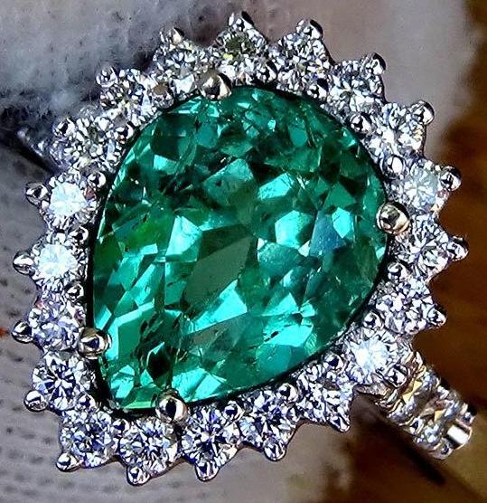 Neon Green Transparent Emerald and diamond ring - Shilat