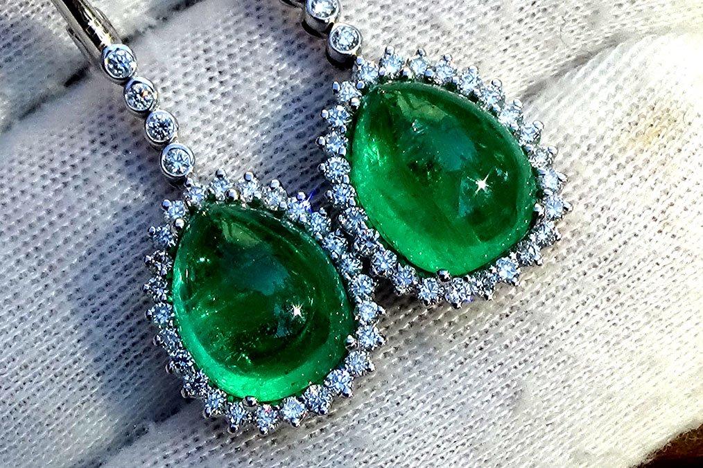 green emerald and diamond drop dangle earrings in 18kt - Shilat