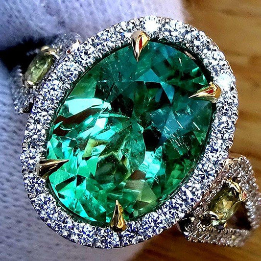 green emerald and diamond rings 18k - Shilat