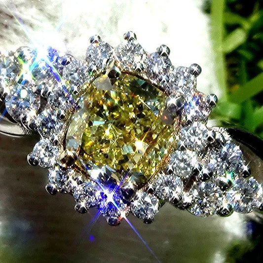 fancy yellow diamond engagement ring in 14kt - Shilat