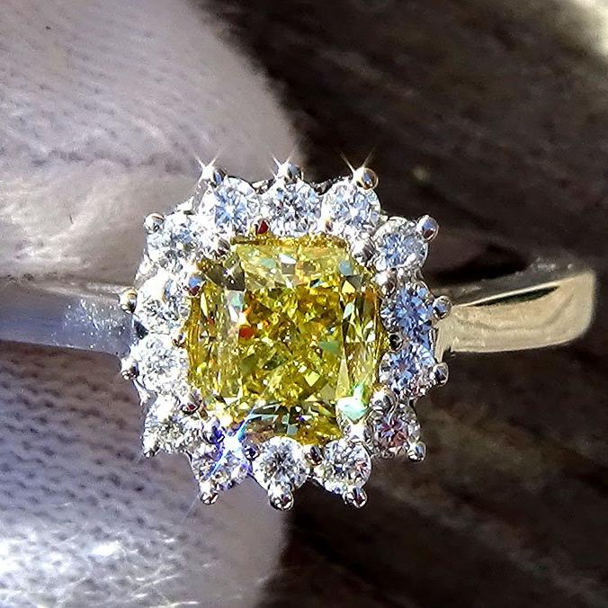 natural fancy yellow diamond ring gold 14k - Shilat