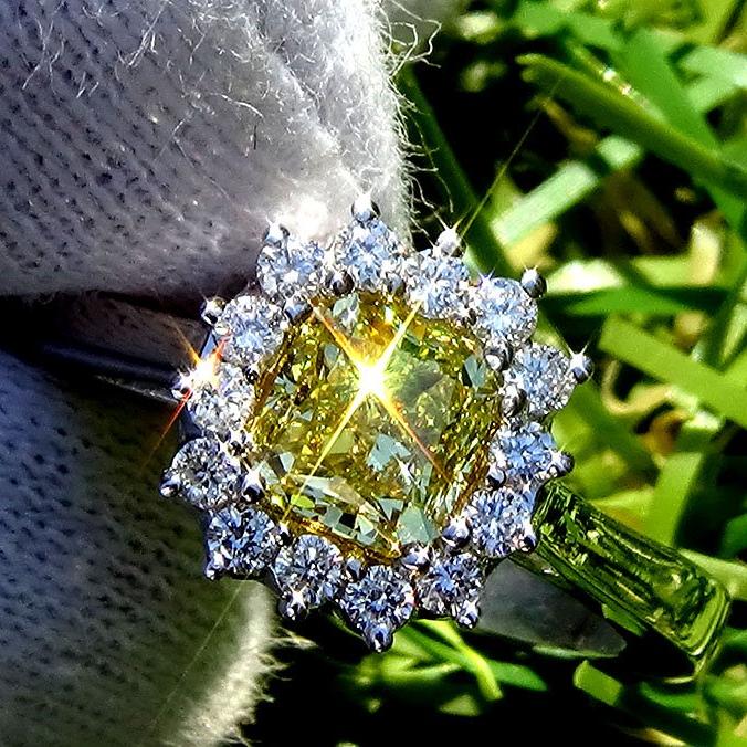 fancy yellow diamond ring 14k - Shilat