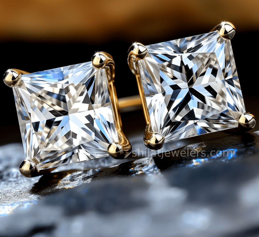 Earrings lab princess 3.0ct diamonds studs