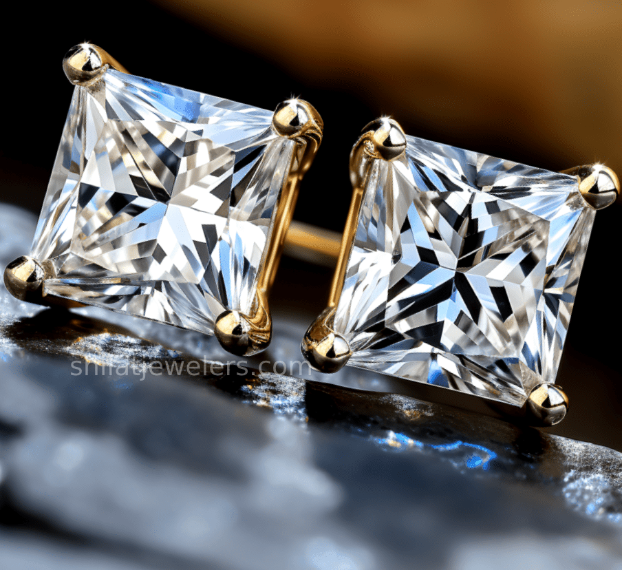 Earrings lab princess 3.0ct diamonds studs