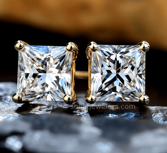 Earrings lab princess 3.0ct diamonds studs