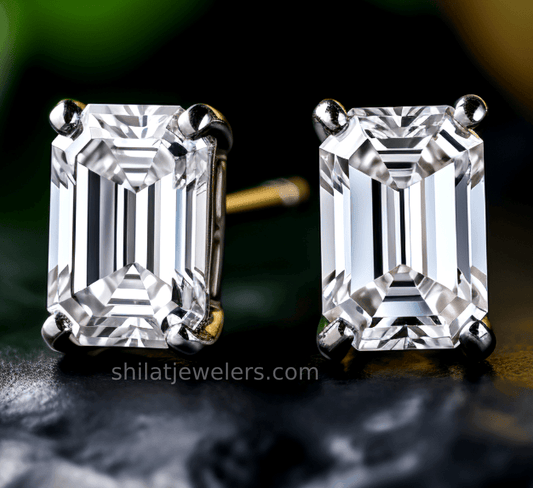 Stud earrings 1.10ct lab emerald diamond