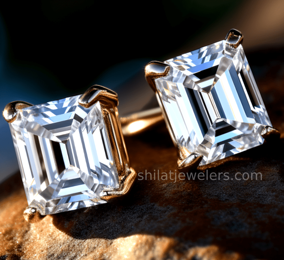 E123 Emerald Diamond Studs Lab - Shilat 