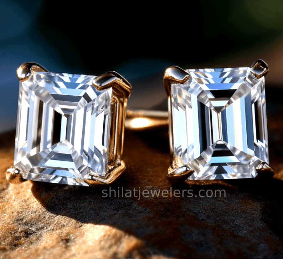 E123 Emerald Diamond Studs Lab - Shilat 