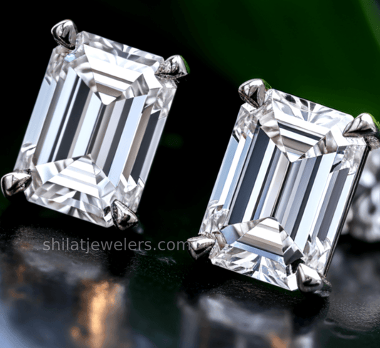 Stud earrings emerald 2.10ct lab diamond
