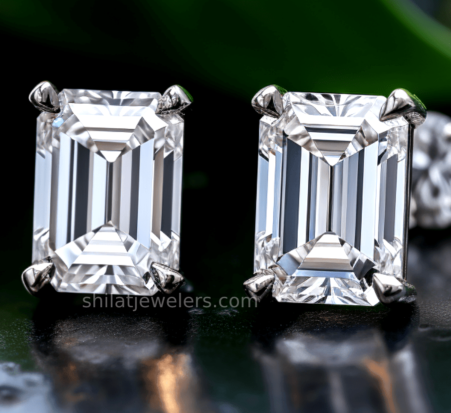 Stud earrings emerald 2.10ct lab diamond