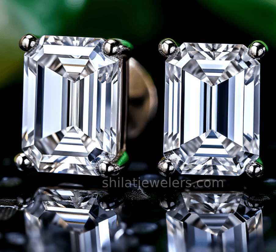 2.52ct Stud earrings emerald lab diamond