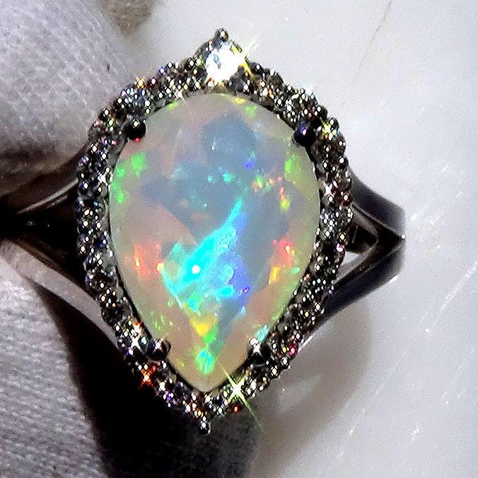 opal diamonds fine 14kt gold ring - Shilat