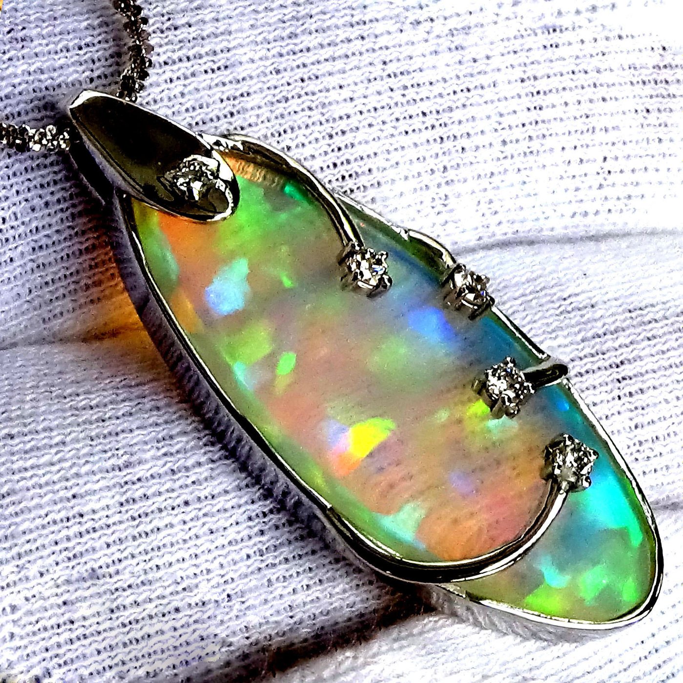 opal and natural diamonds Necklace - Shilat