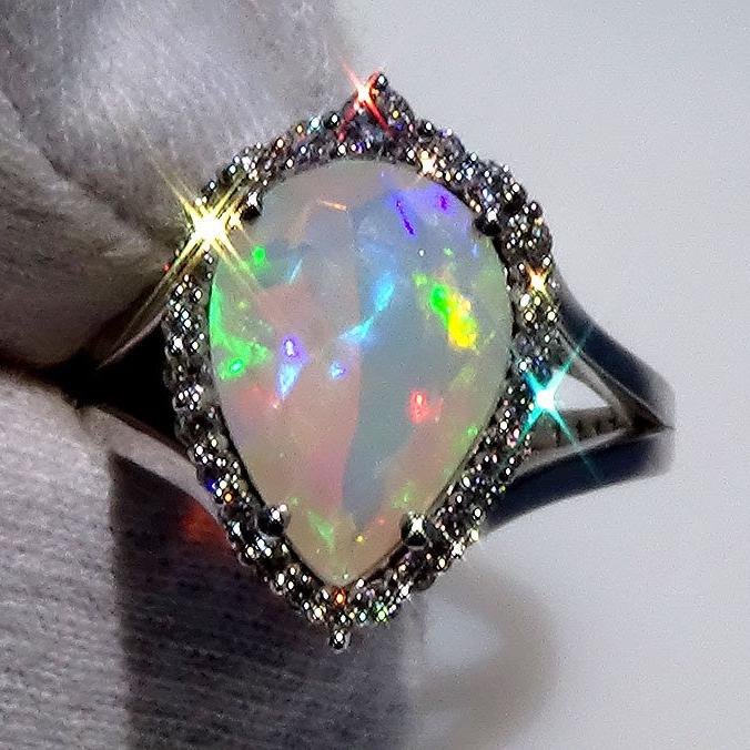 opal diamonds fine 14kt ring - Shilat