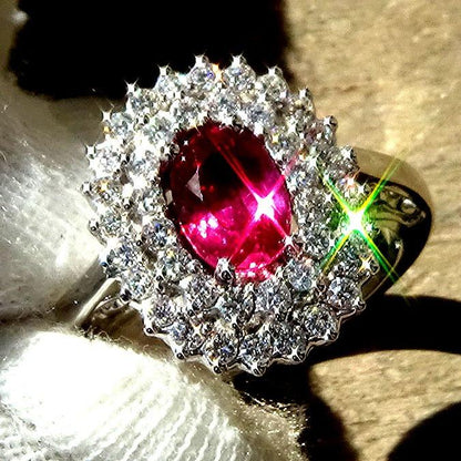  Natural Red Ruby diamond ring in 18 kt solid white gold - Shilat