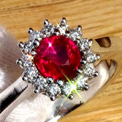 Natural Red Ruby and diamond ring - Shilat