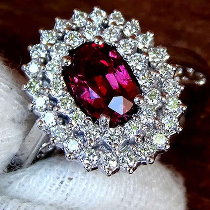 Red Ruby diamond ring in 18 kt solid white gold - Shilat