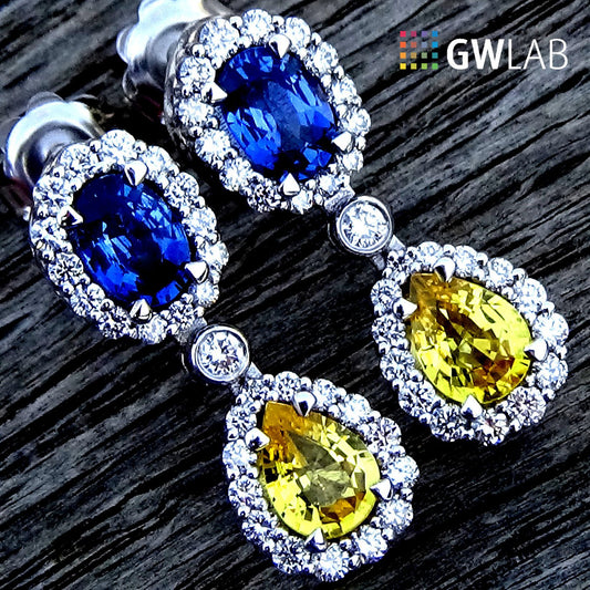 blue and yellow sapphire diamonds earrings - Shilat