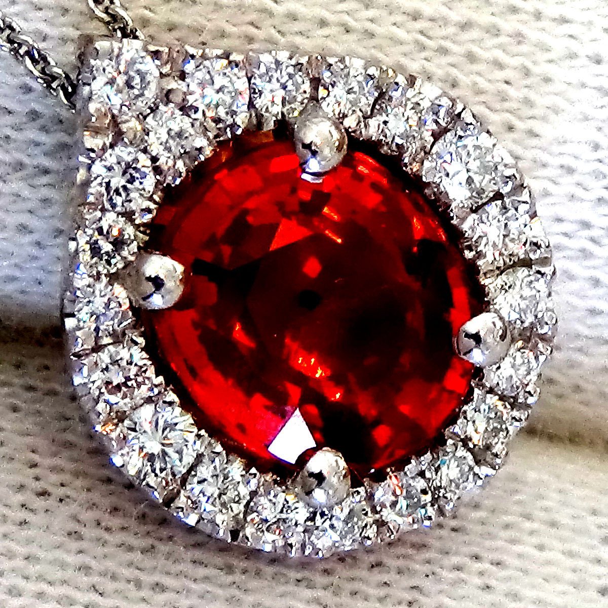 Red oval cut sapphire and diamond 14kt gold pendant - Shilat