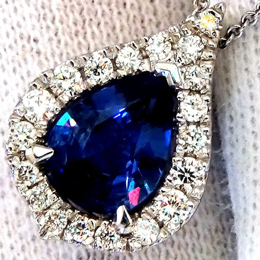 pear cut sapphire and diamond 14kt gold pendant - Shilat